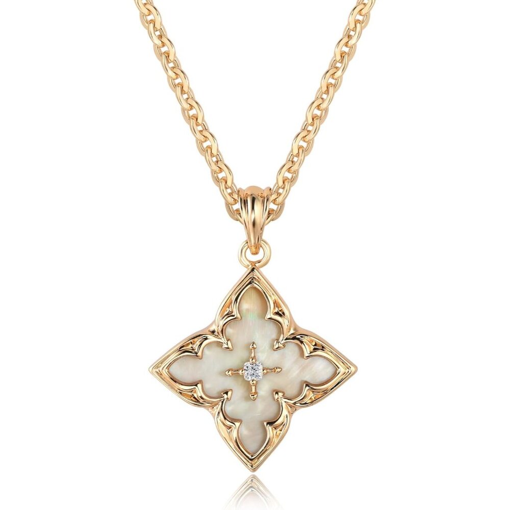 Women's White Plated Charm Fettero Gold Clover Choker Pendant Lucky Necklace